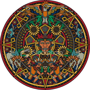 This is a rendition of the famed Aztec sun stone. This is a calendar that the Aztecs used for timing and prophetic ends.