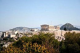 Athens and the Parthenon atop the Acropolis.