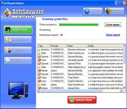 Antispyware master scan results