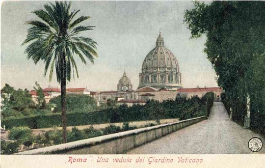 The dome of St Peter's seen from the Vatican Gardens