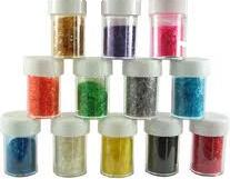 Edible glitter comes in several colors, varied shades from different companies.