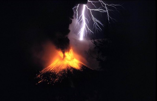 Lightning caused by a volcano