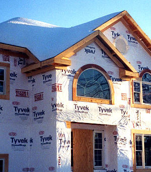 Housewrap thwarts penetrating air and moisture.