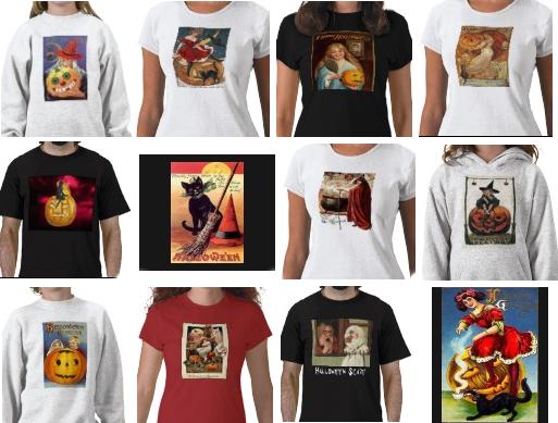 12 of 85 Halloween Vintage T-shirts on Sandyspider on Zazzle under the same name product line. All these t-shirts can be customized and changed from an adult mens t-shirt to a womens, kids, toddlers and infants shirt. The stypes can change too. 