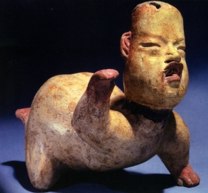 This is a figurine of a crawling Olmec baby and it also shows skill and appreciation for natural anatomy.