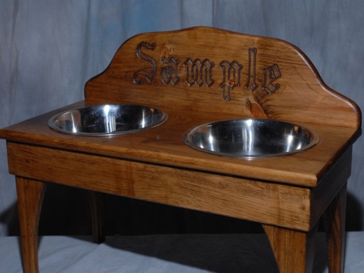 double bowls for dogs on wooden stand