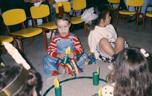Hanukkah 1991. My little Reuven looks lost. Our first month in Israel, he hardly understood what was going on. 