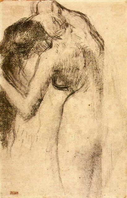 Nude combing her hair By Edgar Degas (18341917)    Charcoal on paper