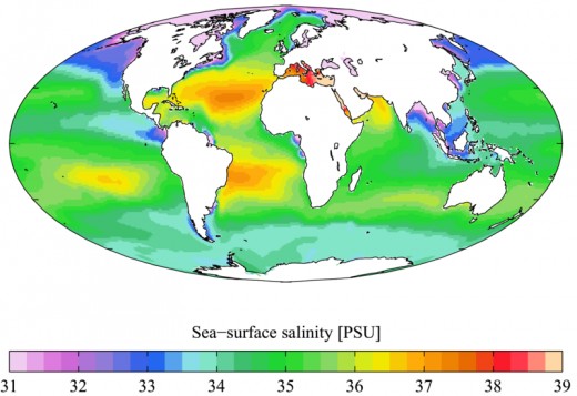 Annual Salinity Chart of Ocean waters.