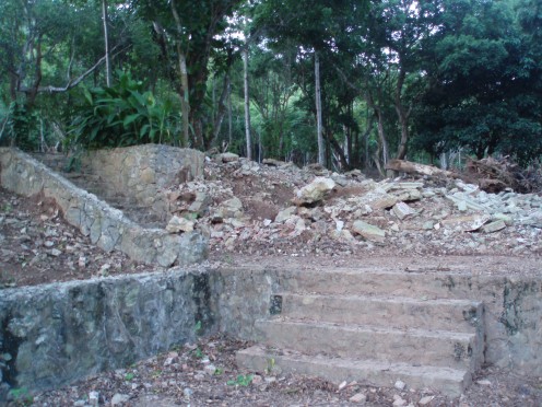 More steps and a wall leading to the house - now in ruins