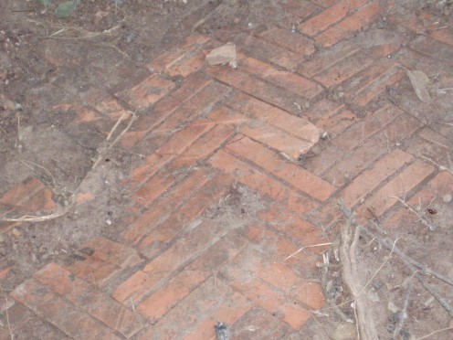 part of a brick paviered patio