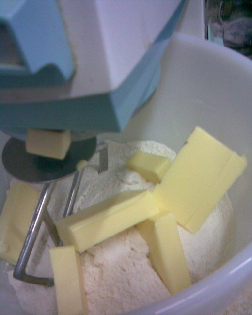 add the butter and rub in well, or use a food processor (mine is in a Kenwood Chef)