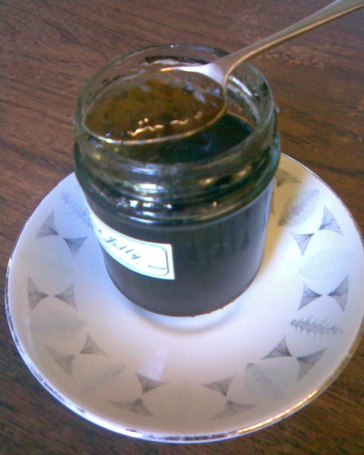 home made bottles and labelled mint jelly