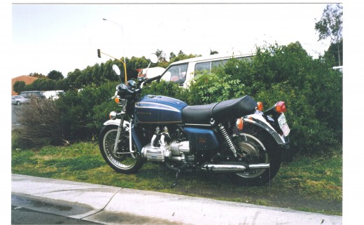 My immaculate 1974 4 cylinder Honda Goldwing. Click to see full size. (copyright)