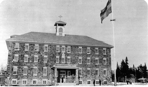 This 19th century building is typical of a medium sized live in school for First Nations children who were abducted from their societies and parents.