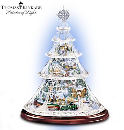 Kinkade Crystal Tabletop Tree With Moving Train, Lit Village