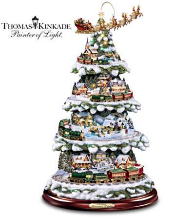 First Kinkade Tabletop Tree With Lights, Moving Train, Music