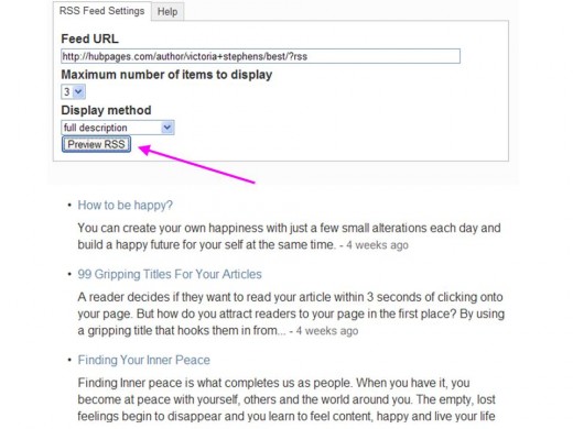 Preview RSS - It will show your links below