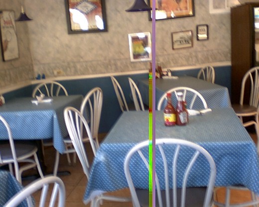 Inside dinning. Weird line through photo...
