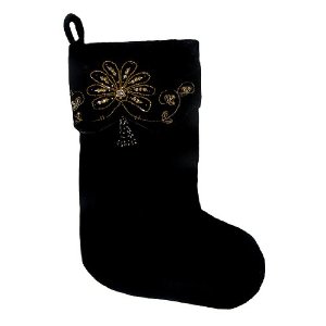 Elegant Black Christmas Stocking with Gold Beaded Swirl Design