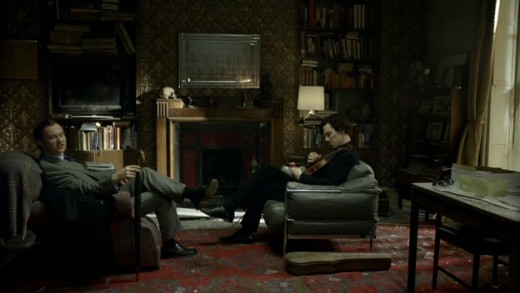 Mycroft (Mark Gatiss) and Sherlock at 221B Baker Street.