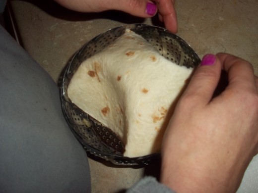 molding tortilla into ss basket