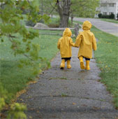 Walking to school on a rainy day !