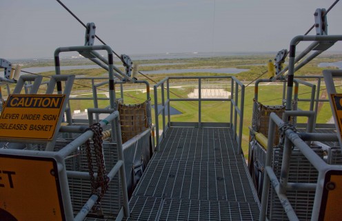 On the other side of the 195' platform, 7 escape baskets await astronauts should they need to follow emergency protocol