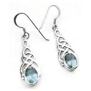 Sterling Silver Celtic Knot Blue Topaz Hook Earrings