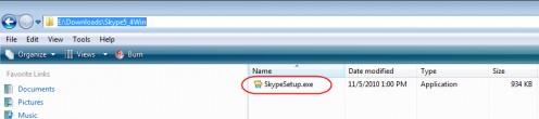Diagram 4. The Skype installer saved to a folder on the hard disk