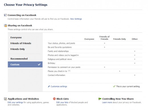 Facebook Privacy Settings Page