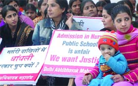 Schools flouting nursery admission rules in winters 2009, allege agitating parents. Nursery admissions in Delhi has remained an issue since several years. You can see in this pic from 2009 at the time of nursery admissions.
