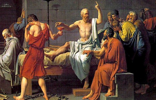 Though this scene is not in the Apology, it is of Socrates about to drink the poison that was sentenced him in the Apology.