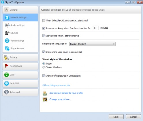 Diagram 6.  The Skype configuration User Interface