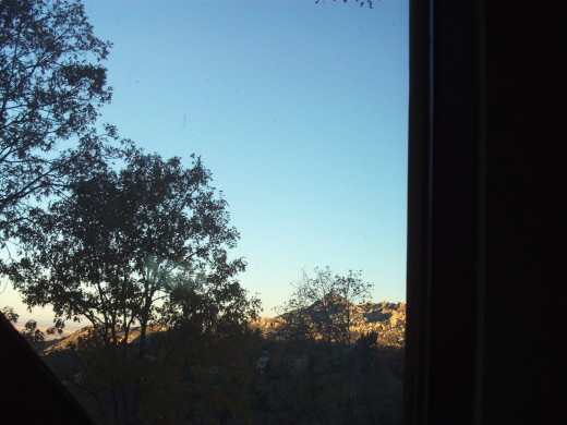 Looking out the window towards the Pinnacles.