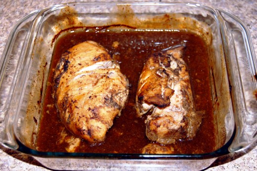 Emily entrusted me with cooking supper tonight.  So I made some chicken breast marinated in Worcestershire sauce.  Not pretty, but delicious.