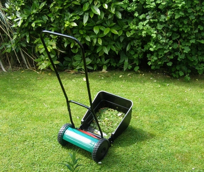 A sidewheel mower - suitable for rougher lawns and long grass.
