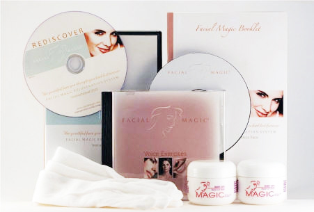 The Facial Magic system rejuvenates the underlying muscles with specific and targeted exercises so your face looks fresh and lifted with tight, youthful contours and better looking skin.