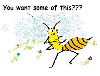 Typical bee bravely defending herself with a dash of attitude.