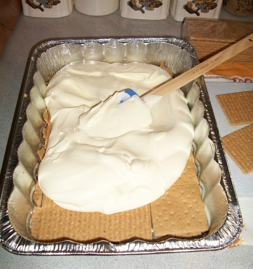Spread half of the pudding mix over the layer of crackers evenly. 