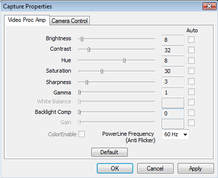 Diagram 7. Skype Webcam slider settings