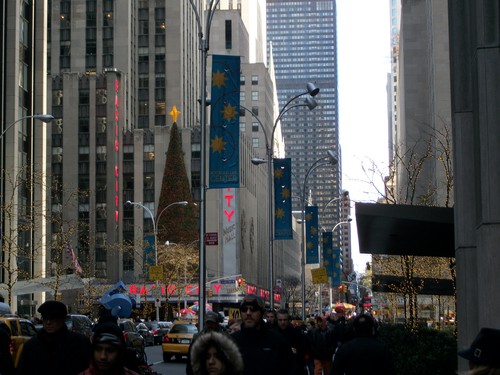 A cool shot of the streets surrounding Radio City Music Hall.