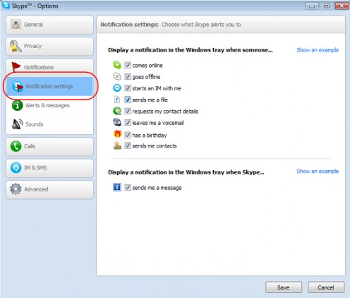 Diagram 1. Configuring Skype notifications