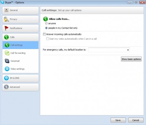 Diagram 3. Skype call settings