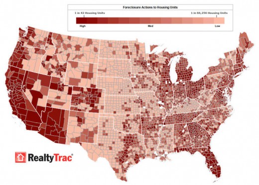 Foreclosure Heat Map Showcasing the Intensity in Florida and California