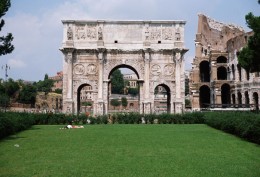 Constantine's triumphal arch in Rome (315 AD.) In Roman mythology Victoria was the goddess of victory and was a major part of Roman society. Multiple temples were erected in her honor and she was worshiped by conquering generals. 