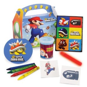 Mario Party Box containing goodies like stickers, notepads and crayons as well as the Mario themed box. Makes good party bags! 