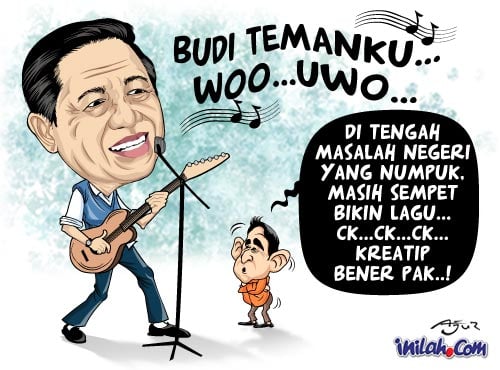 A cartoon illustrating SBY's musical activity.