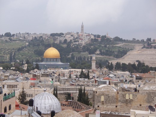 Jerusalem's Old City, with the Mount of Olives in background