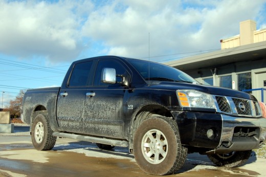 Byproduct of snow: messy, messy automobile.  Time to wash the Titan again.
